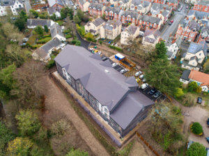 Drone view of the exterior of Edelweiss Hotel, Colwyn Bay